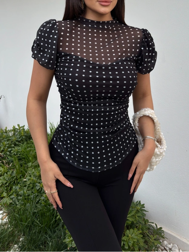 Siyah Puantiyeli Astarlı Bluz