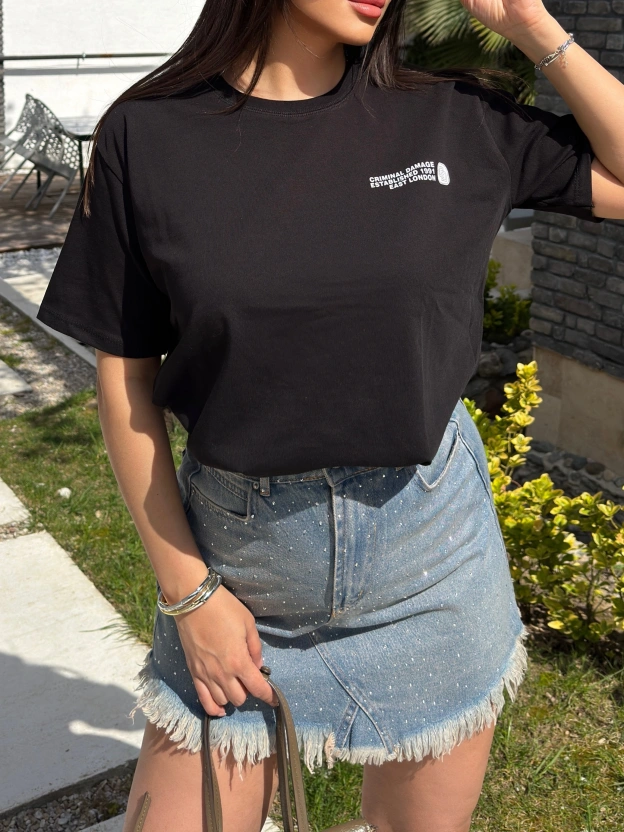 Siyah Oversize Dijital Baskı Tshırt