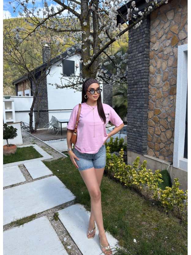 Mavi Kısa Taşlı Yıkamalı Şort