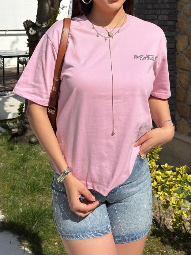 Pembe Oversize Dijital Baskı Tshırt