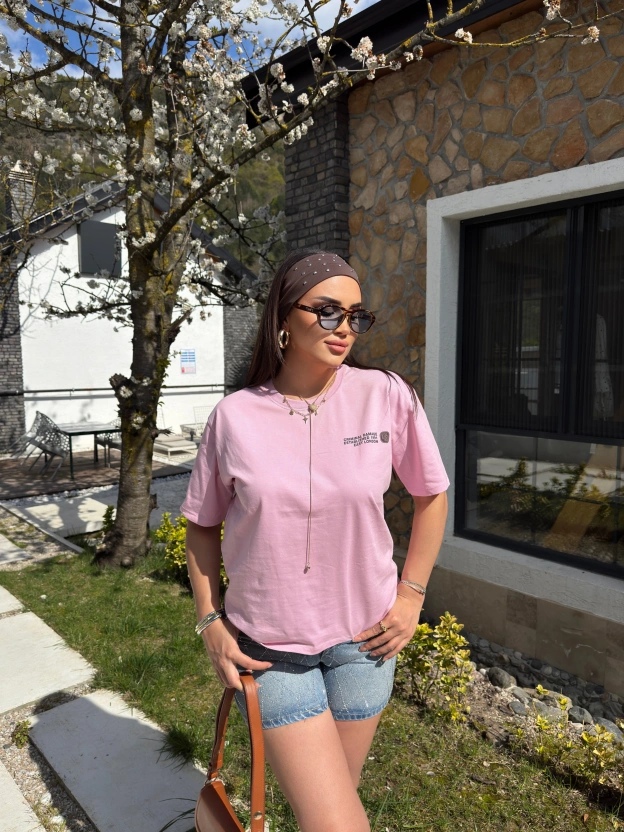 Pembe Oversize Dijital Baskı Tshırt