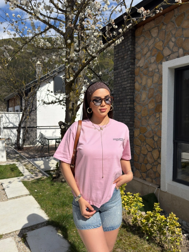 Pembe Oversize Dijital Baskı Tshırt