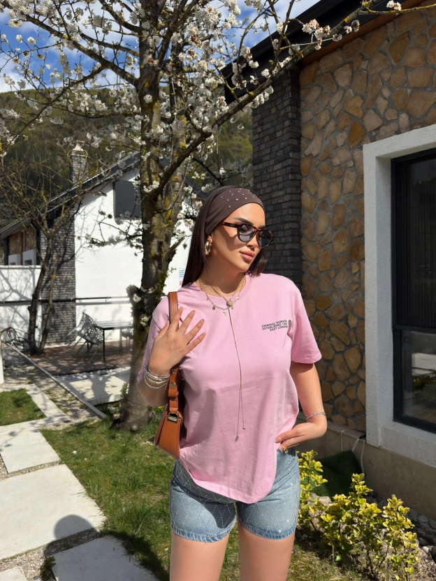 Pembe Oversize Dijital Baskı Tshırt