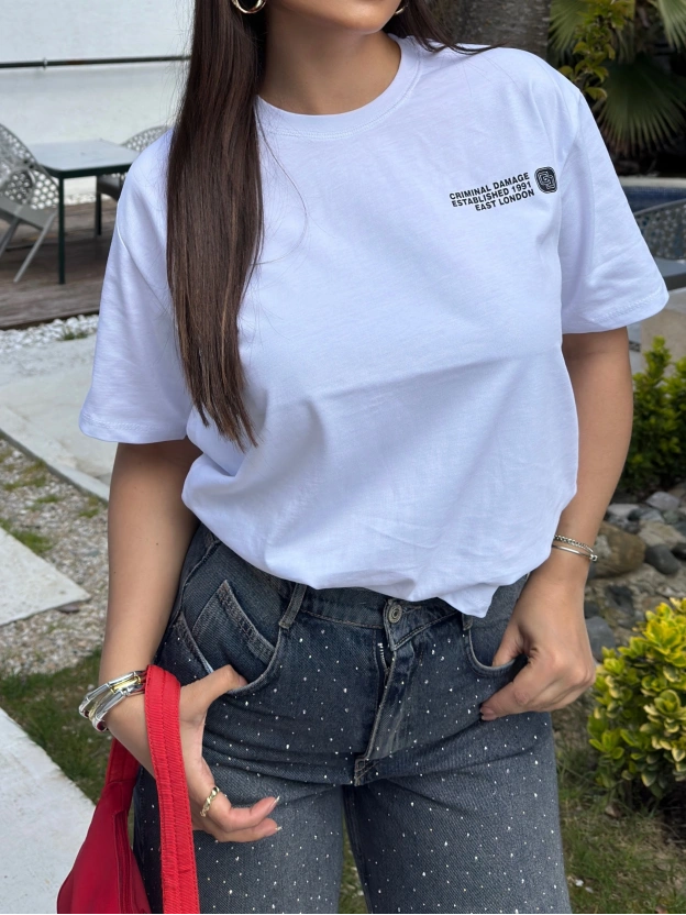 Beyaz Oversize Dijital Baskı Tshırt