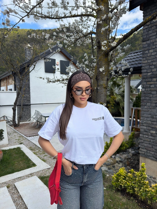 Beyaz Oversize Dijital Baskı Tshırt