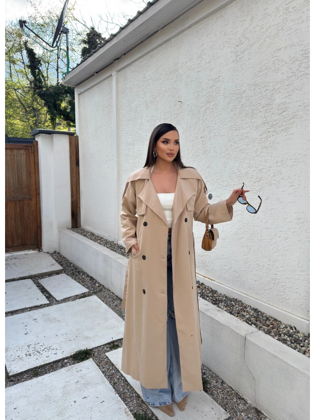 Bej Astarlı Premium Trençkot