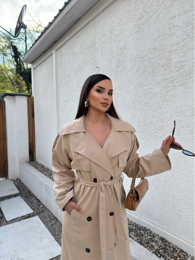 Bej Astarlı Premium Trençkot