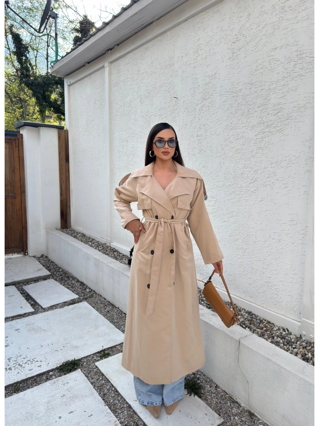 Bej Astarlı Premium Trençkot