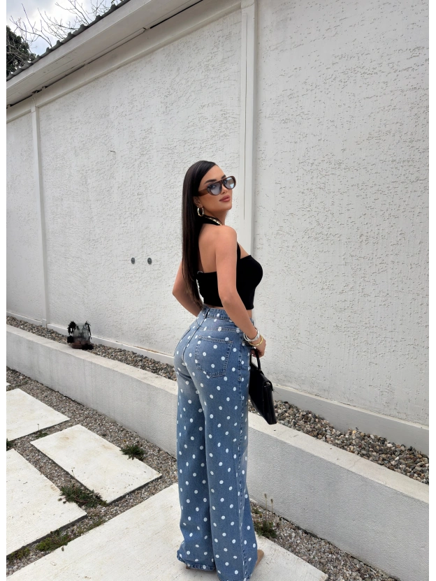 Mavi Puantiyeli Kot Pantolon