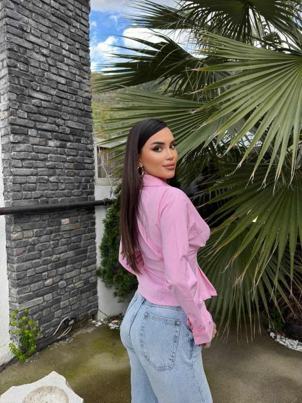 Pembe Gold Düğmeli Korseli Gömlek