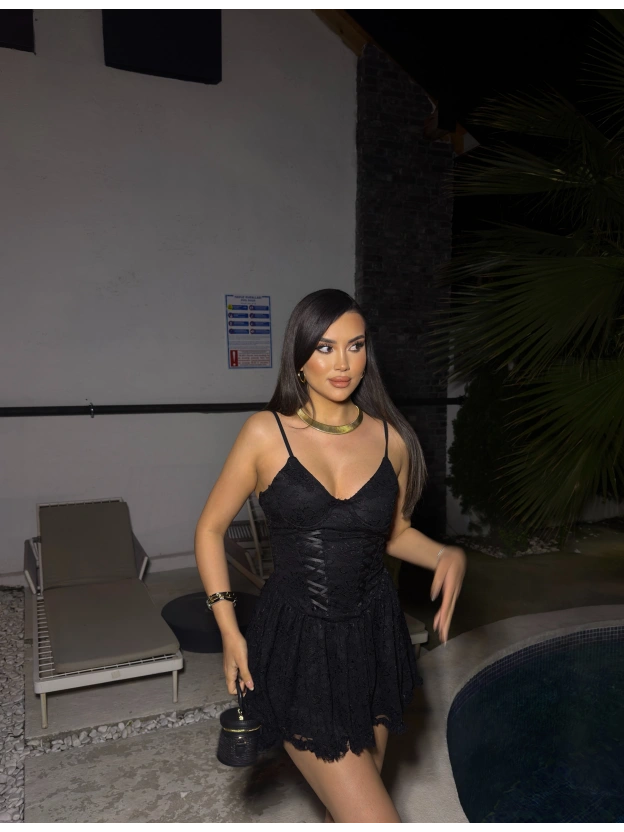 Siyah Korseli Mini Elbise