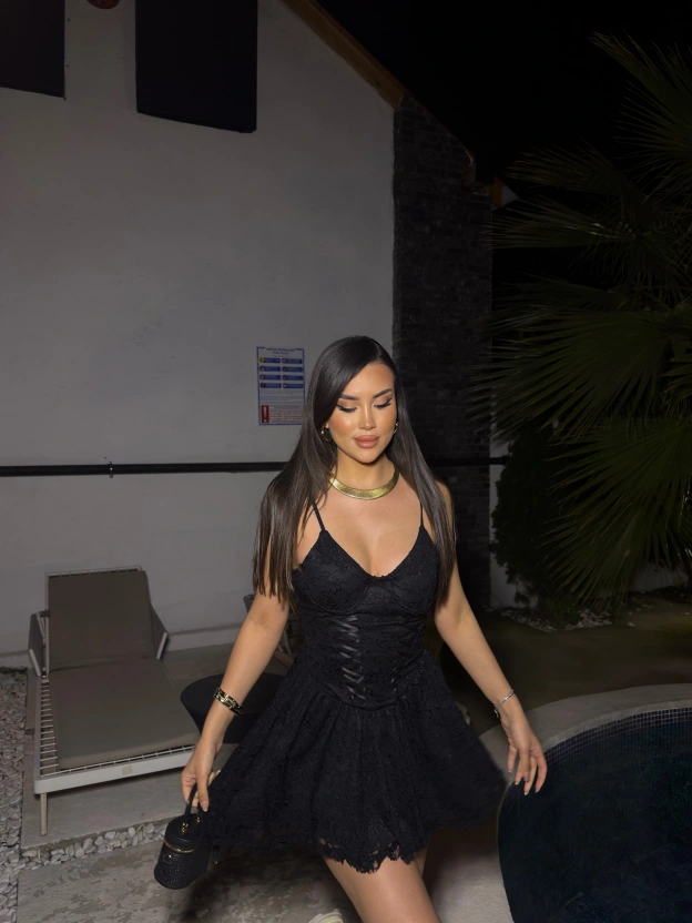 Siyah Korseli Mini Elbise