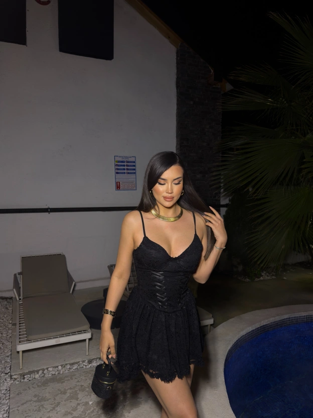 Siyah Korseli Mini Elbise