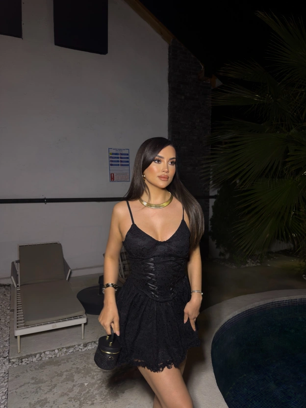 Siyah Korseli Mini Elbise