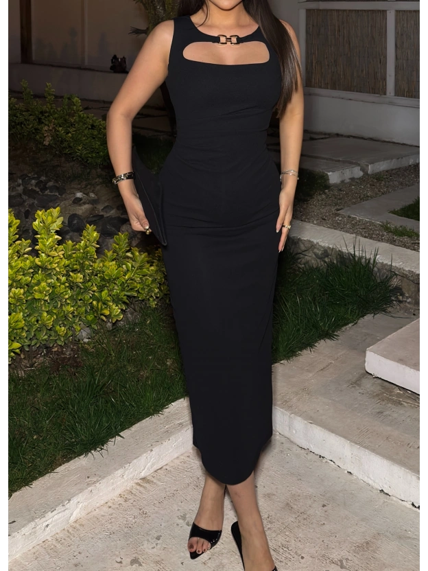 Siya Zra Pencere Aksesuarlı Crep Elbise