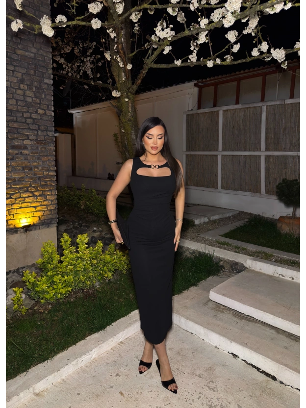 Siya Zra Pencere Aksesuarlı Crep Elbise