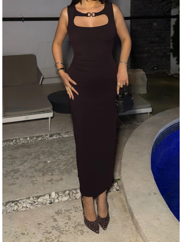 Mürdüm Zra Pencere Aksesuarlı Crep Elbise