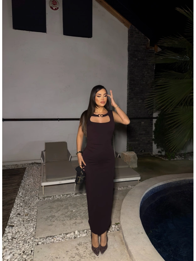 Mürdüm Zra Pencere Aksesuarlı Crep Elbise