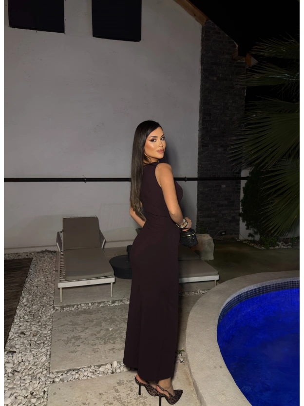 Mürdüm Zra Pencere Aksesuarlı Crep Elbise