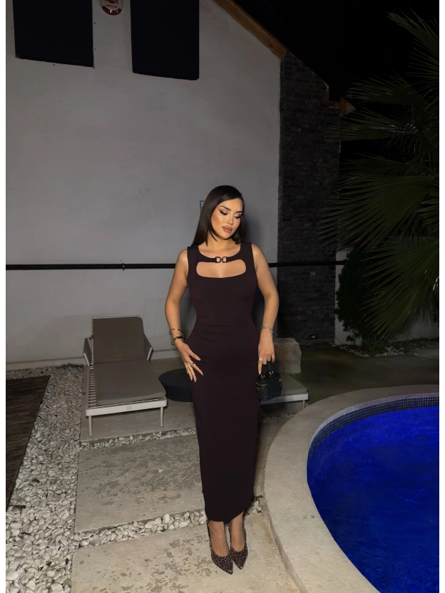 Mürdüm Zra Pencere Aksesuarlı Crep Elbise