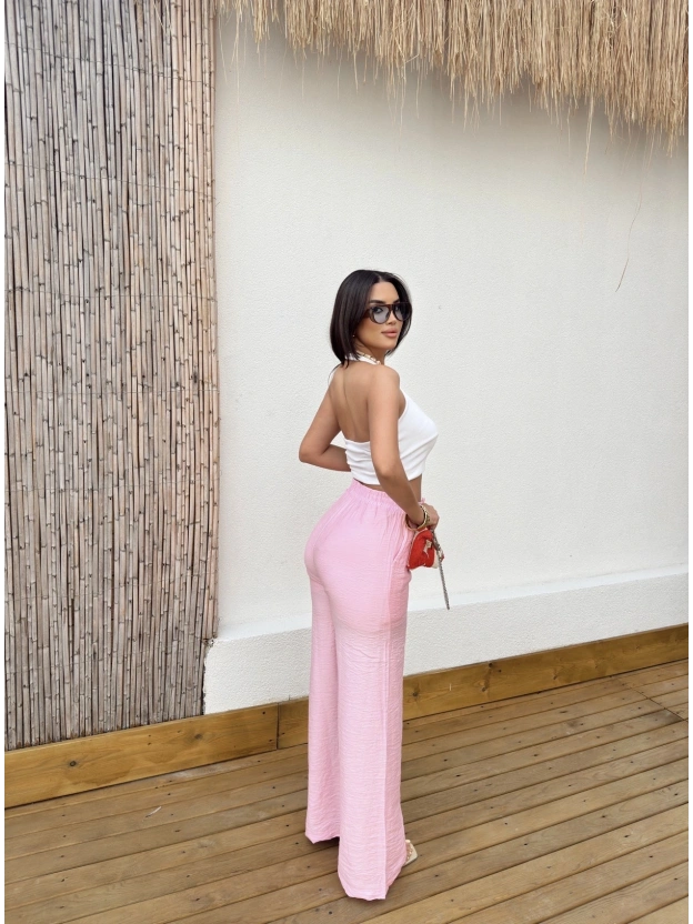 Pembe Beli Lastikli İçi Astarlı Pantolon