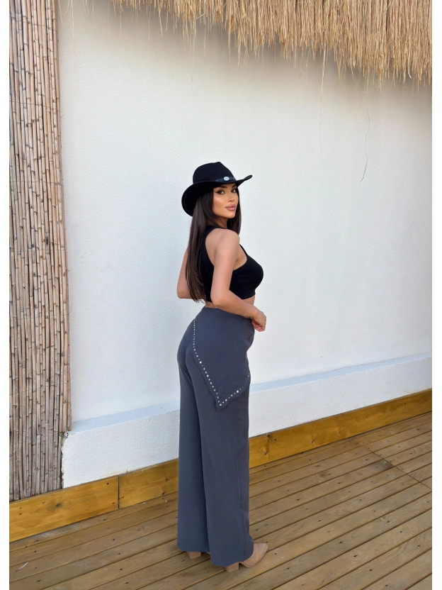 Antrasit Beli Fularlı Tailored Fit Tensel Pantolon