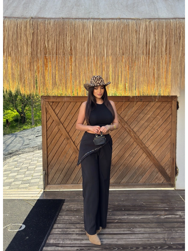 Siyah Beli Fularlı Tailored Fit Tensel Pantolon