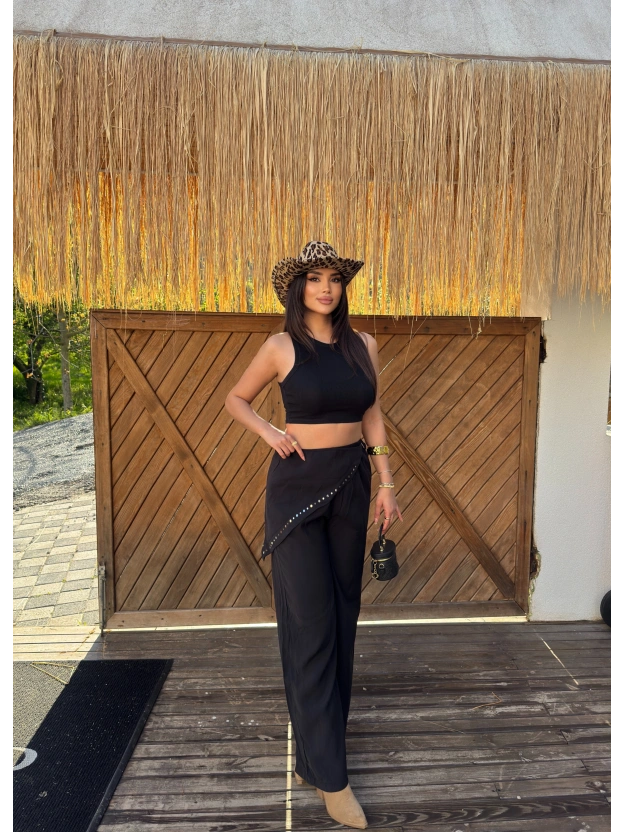 Siyah Beli Fularlı Tailored Fit Tensel Pantolon