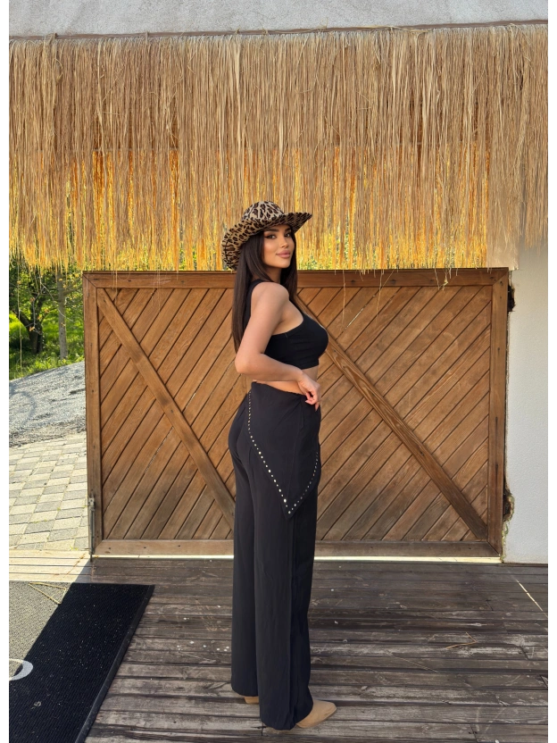 Siyah Beli Fularlı Tailored Fit Tensel Pantolon