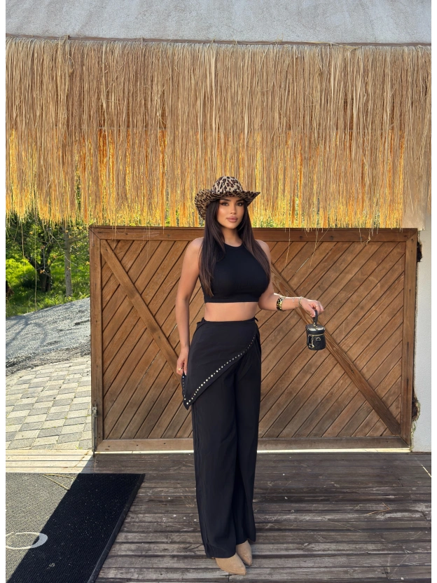 Siyah Beli Fularlı Tailored Fit Tensel Pantolon