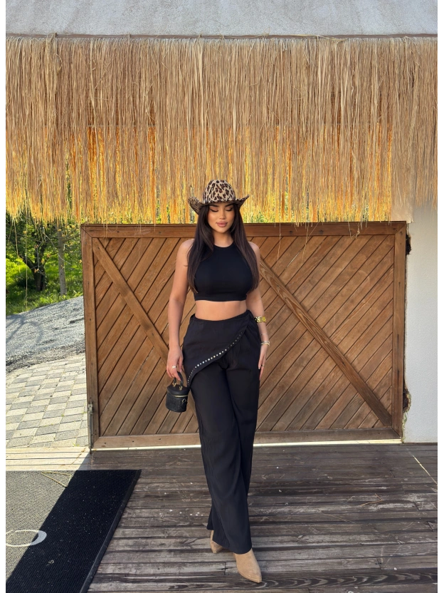 Siyah Beli Fularlı Tailored Fit Tensel Pantolon