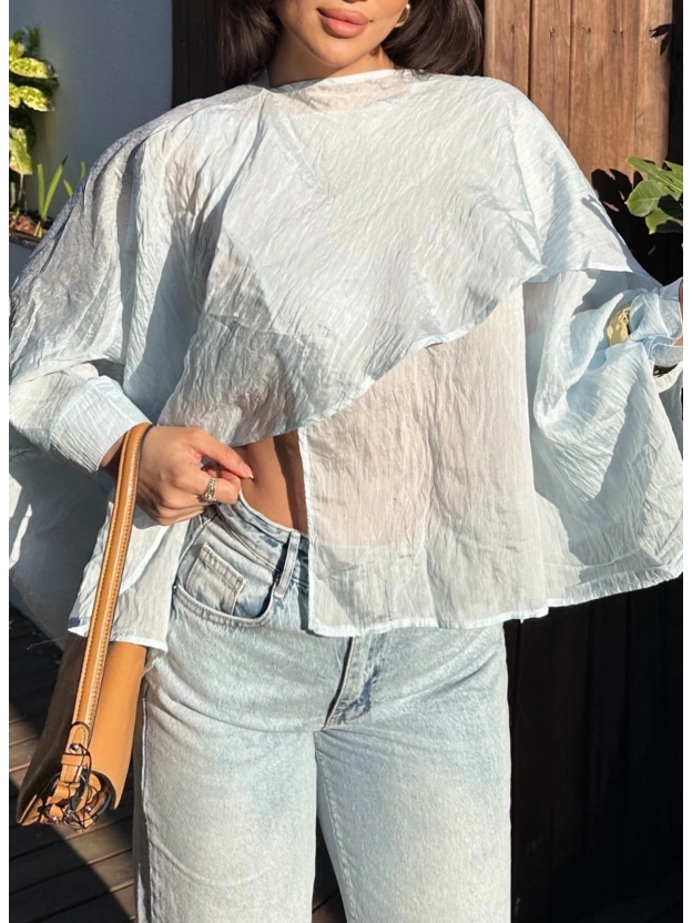 Beyaz Çilek Kumaş Panço Bluz