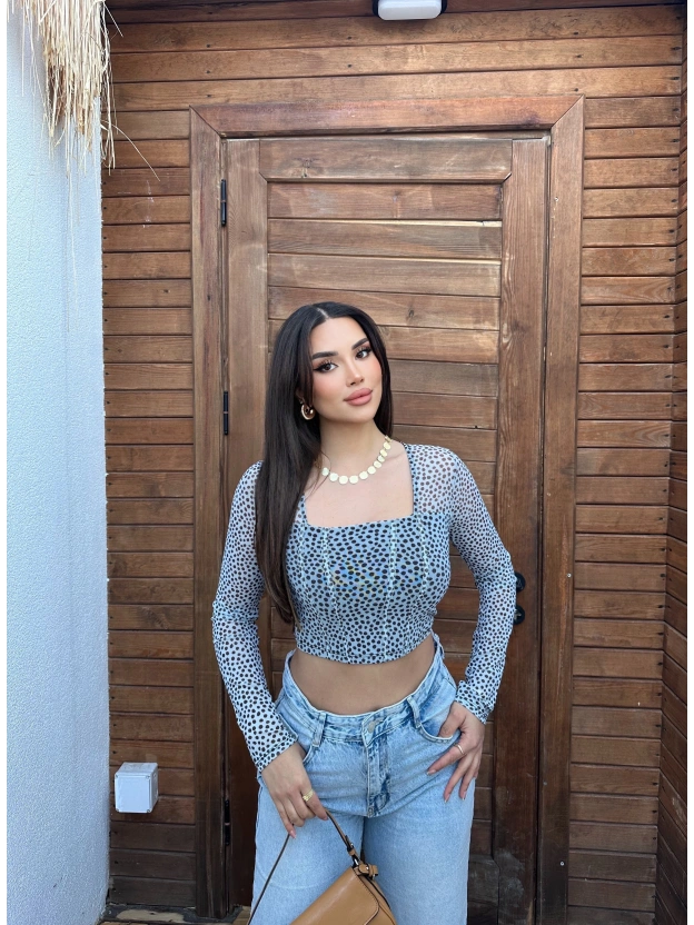 Mavi Kare Yaka Puantiyeli Crop