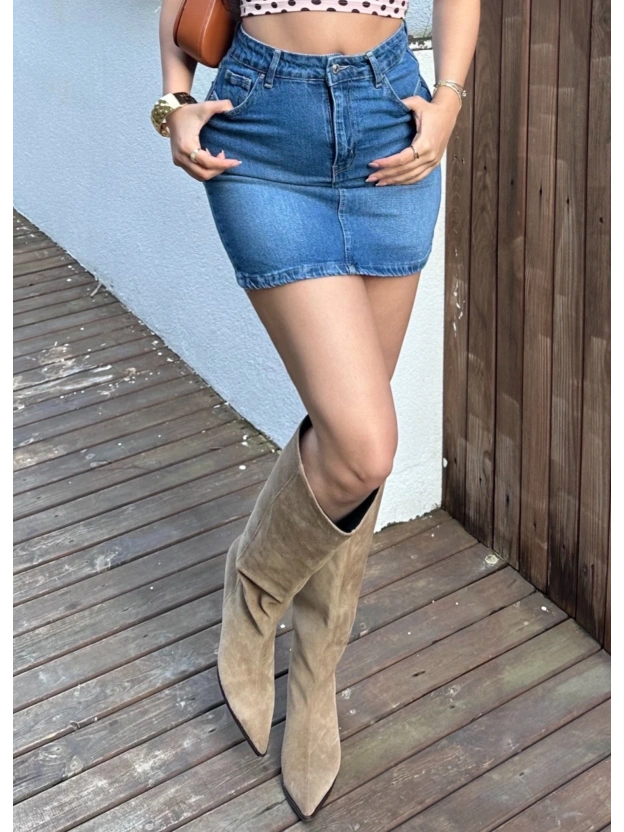 Mavi Slim Mini Kot Etek