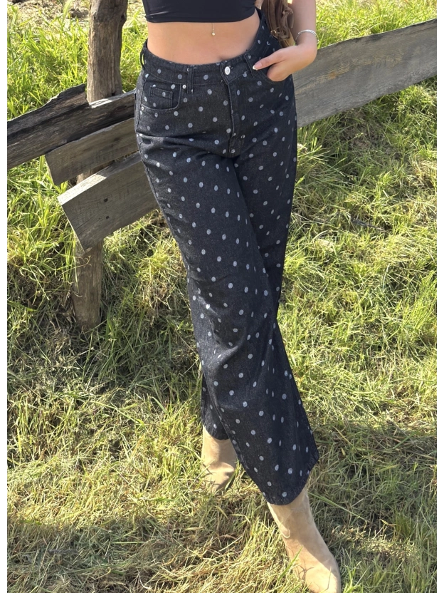 Füme Puantiyeli Barrel Fit Pantolon