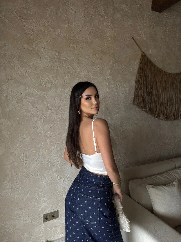 Beyaz Braletli İp Askılı Bluz