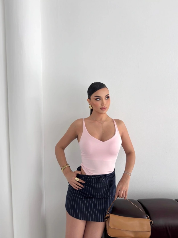 Pembe Ayarlanabilir Askılı Bodysuit