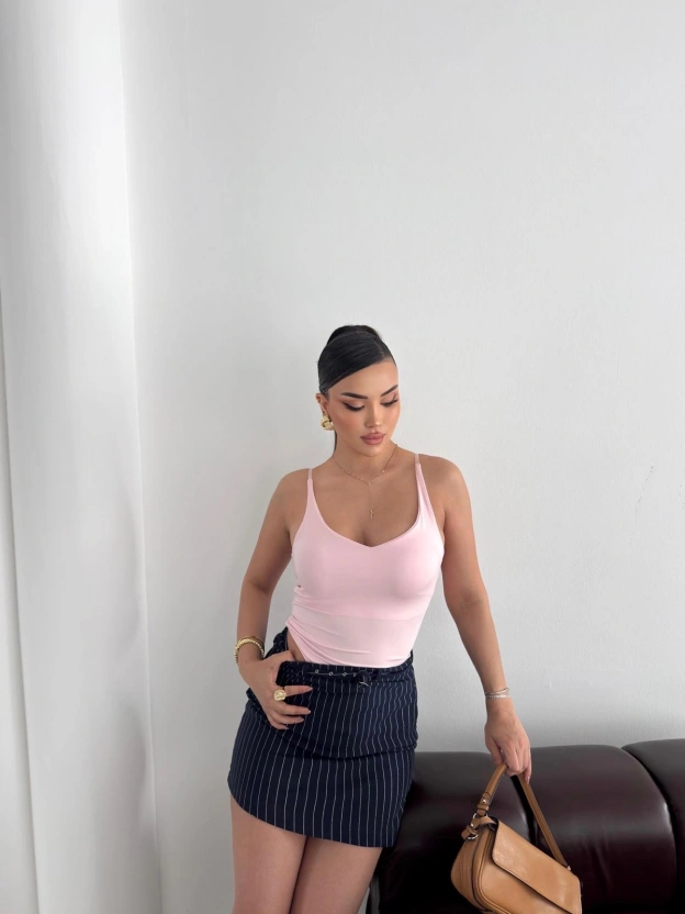 Pembe Ayarlanabilir Askılı Bodysuit