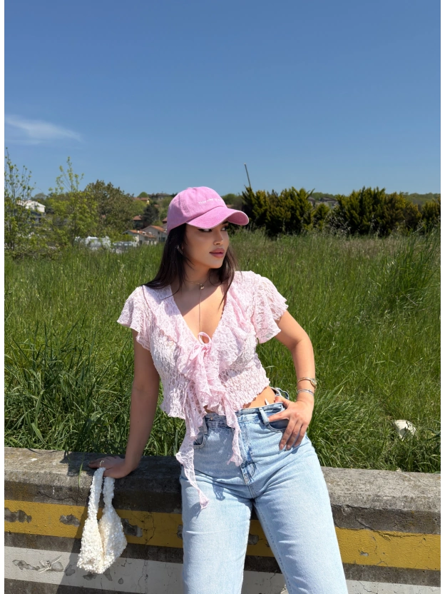 Pembe Önü Fırfırlı Tasarım Crop