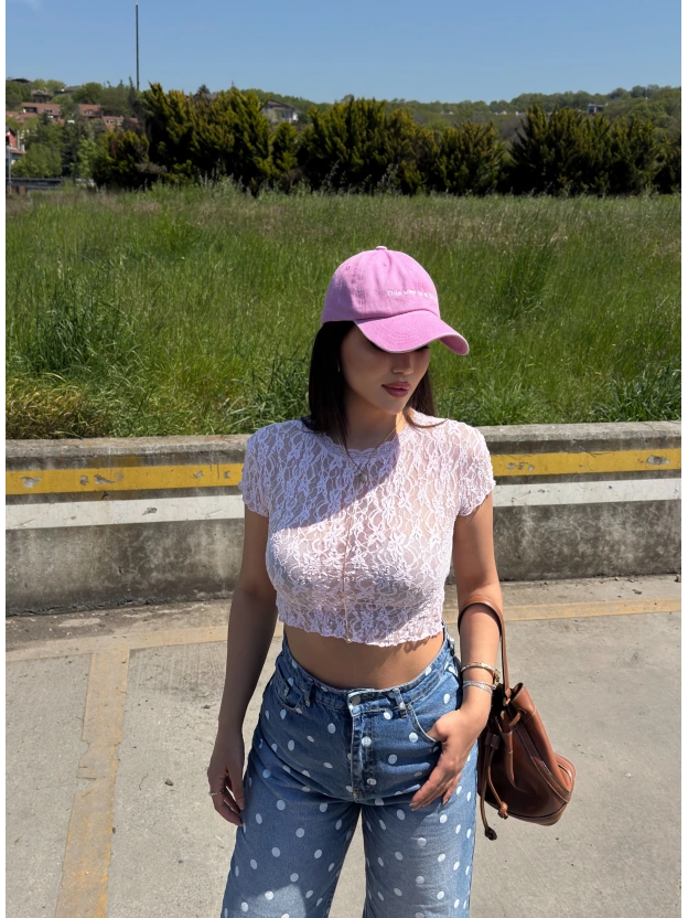 Pembe Dantel Crop Top