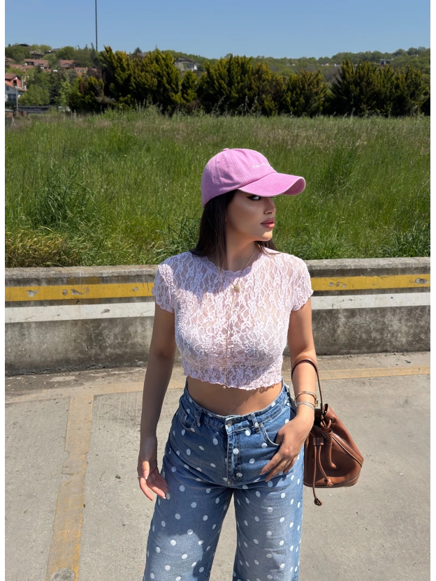 Pembe Dantel Crop Top