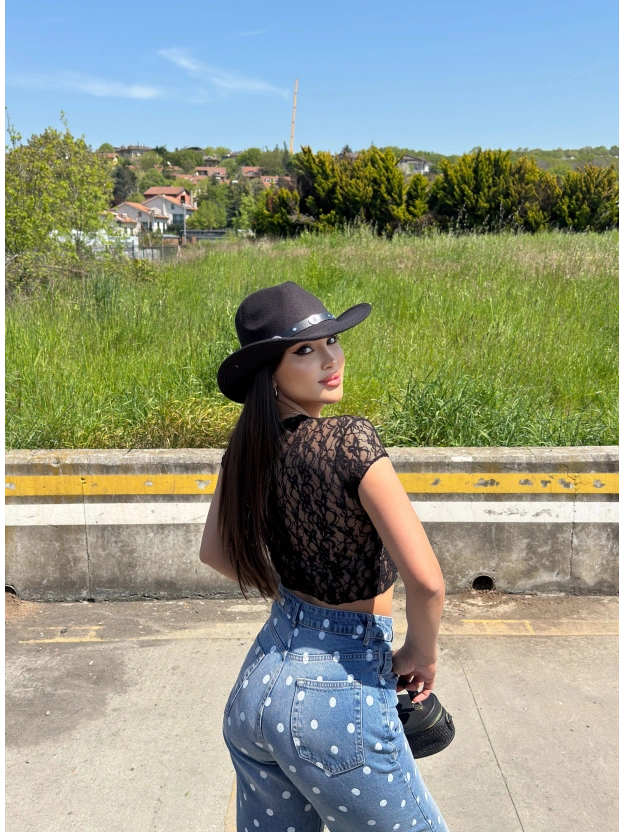 Siyah Dantel Crop Top