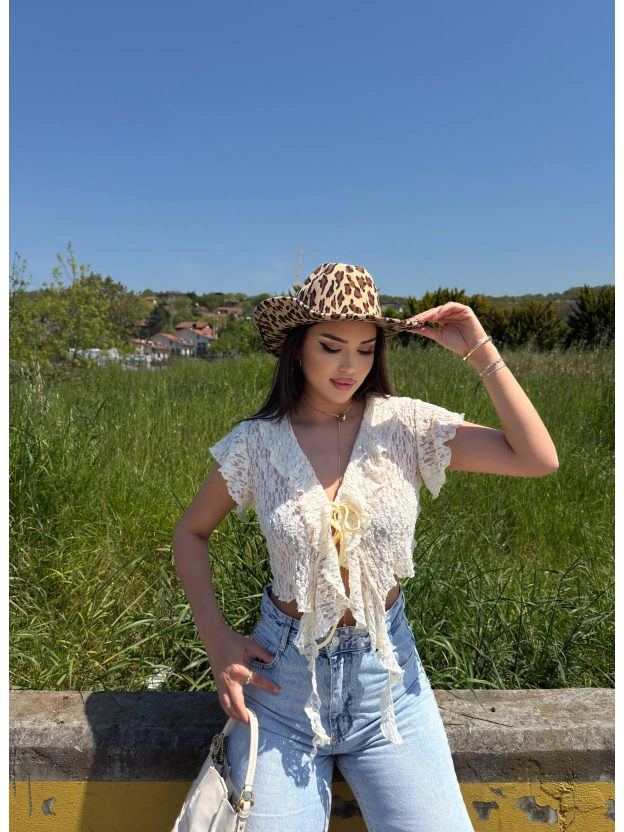 Sarı Önü Fırfırlı Tasarım Crop