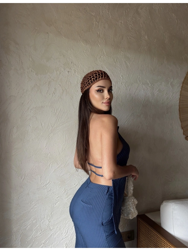 Mavi Çizgili Sırt Detay İkili Takım