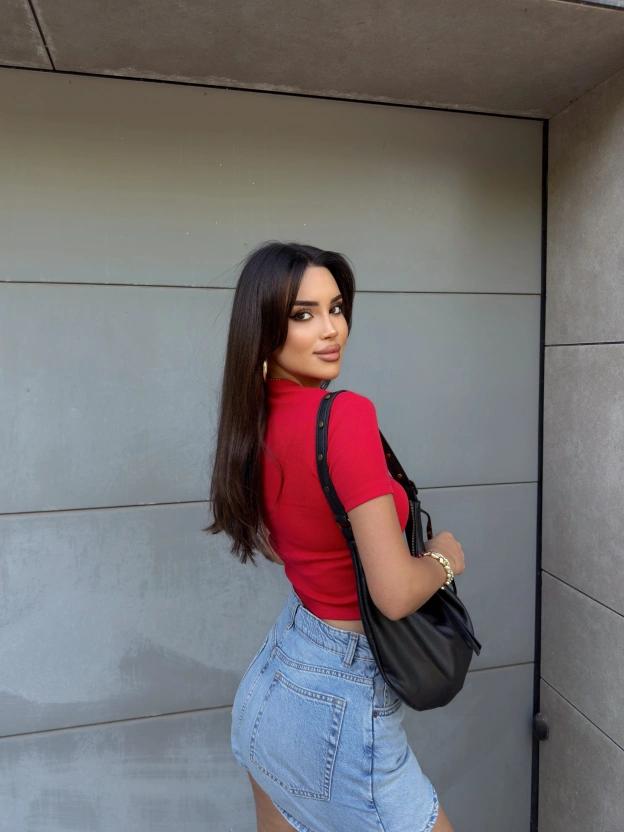 Kırmızı San Diego Baskılı Crop