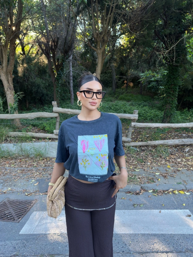 Füme Yıkamalı Oversize Tshırt