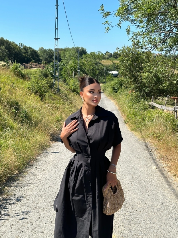 Siyah Korseli Gömlek Elbise
