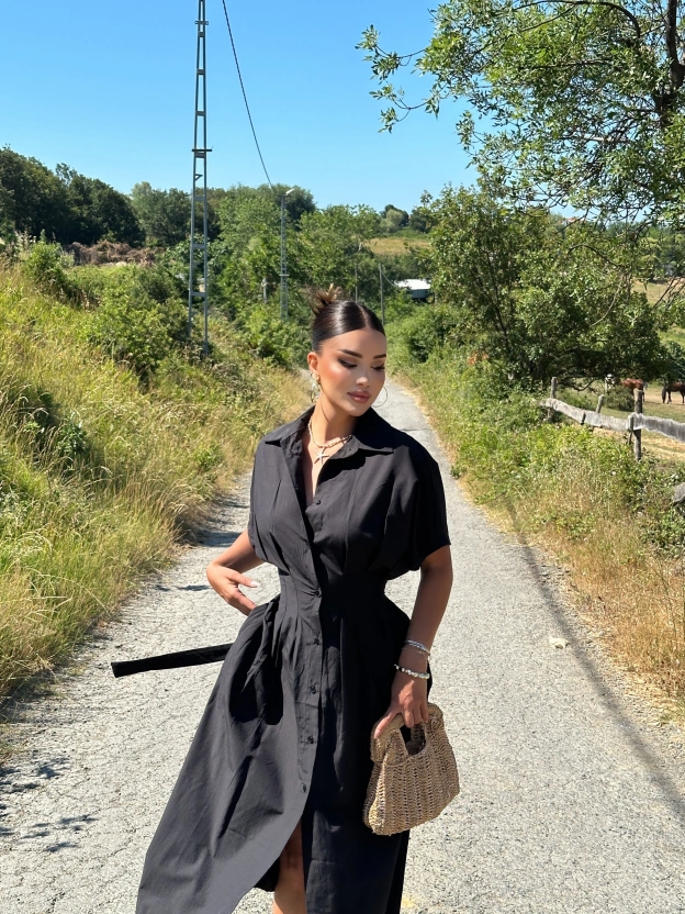 Siyah Korseli Gömlek Elbise