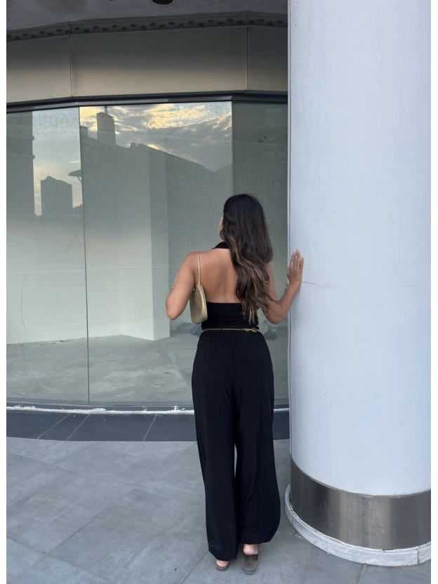 Siyah Halter Yaka Şalvar Takım