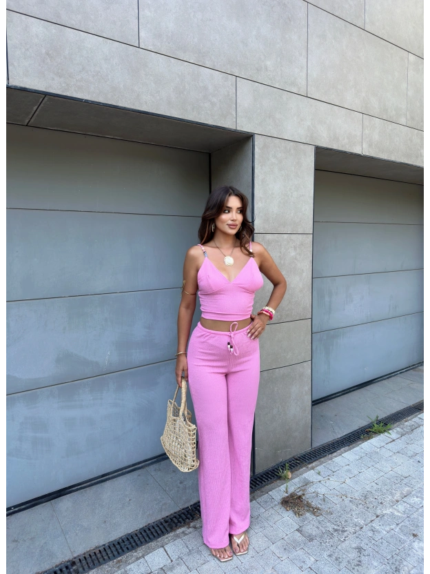 Pembe Bürümcük Pantolon Büstiyer Takım